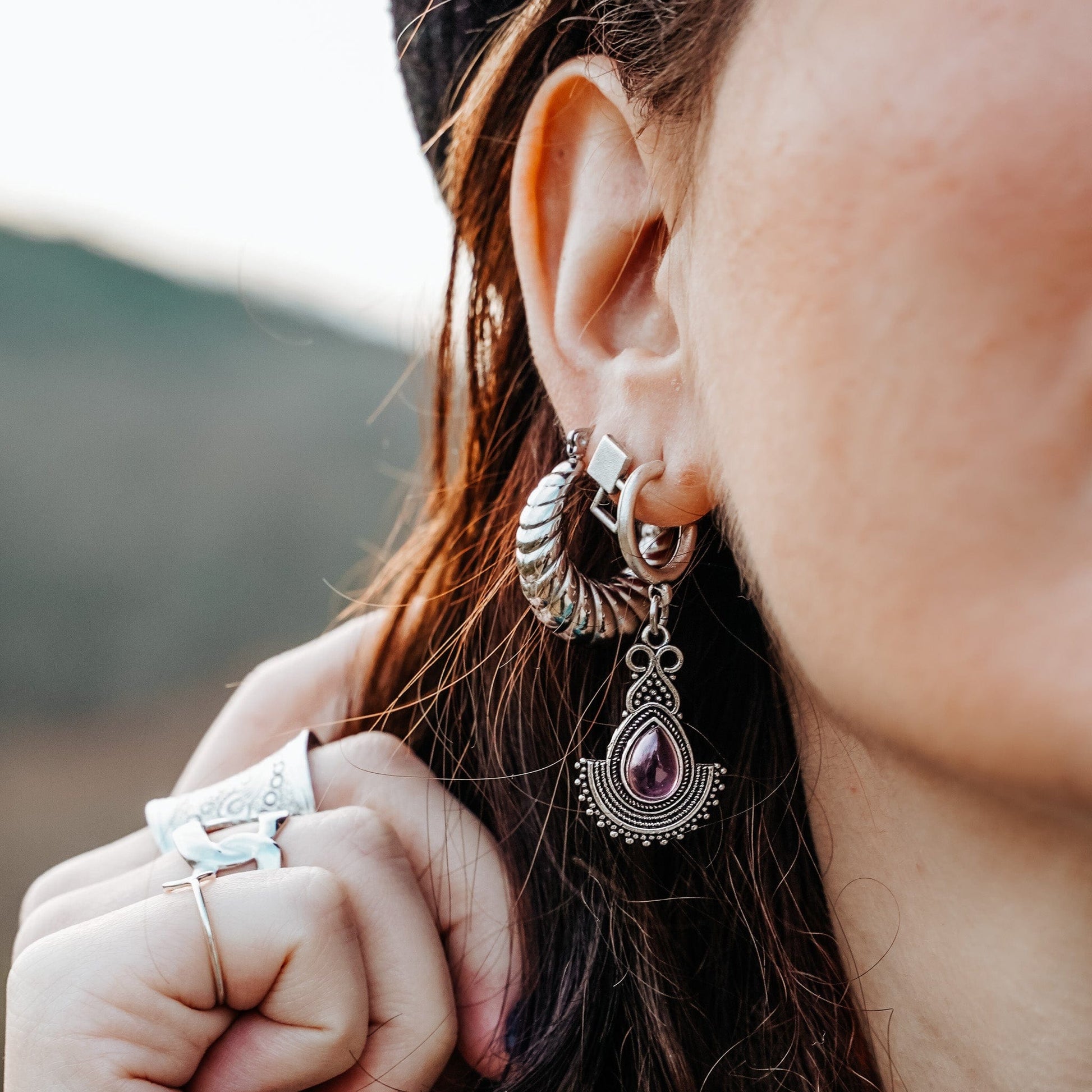 Purple Hoop Earrings